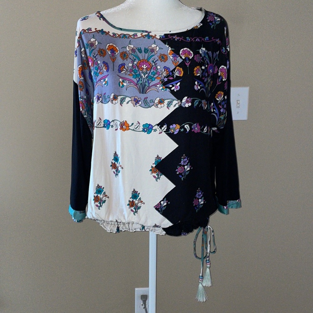 Anthropologie Tiny Floral Blouse with Elastic Waist,Side Drawstring, XL,NWT - Picture 2 of 15
